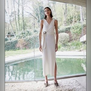 Nanushka Subah Terry Knit Wrap Dress in Cream Size XS